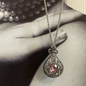 -Deco Style Pendant/ Necklace  w / Pink Stone Vintage Avon